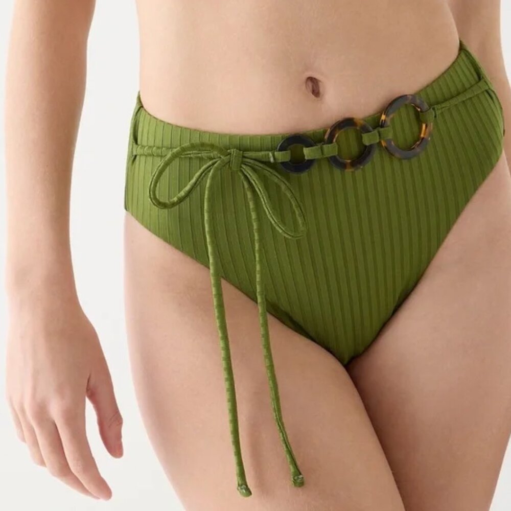 J. Crew Wide-rib high-rise green bikini bottom